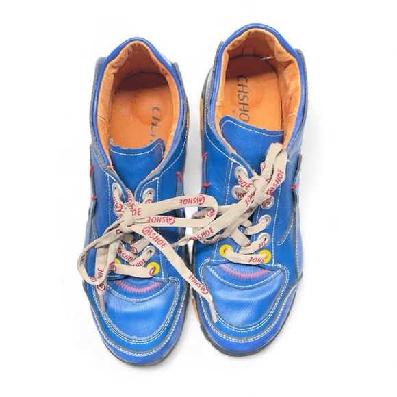 TMA EYES CHSHOER WOMENS US 11 BLUE LACE-UP LEATHER SNEAKERS UNIQUE FUN SHOES - Picture 8 of 10